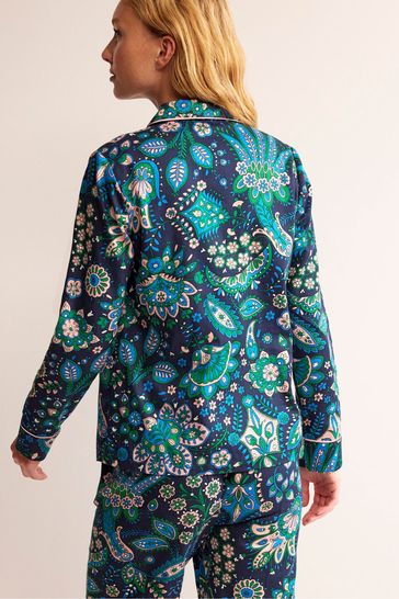Boden Blue Cotton Sateen Pyjama Shirt