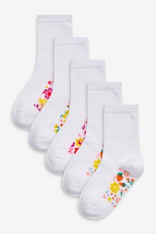 White 5 Pack Cotton Rich Footbed Ankle Socks