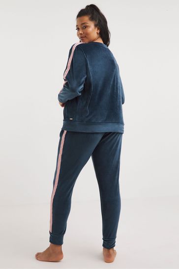 Buy Figleaves Navy Blue Supersoft Fleece Top and Joggers Pyjama Lounge Set  from Next USA