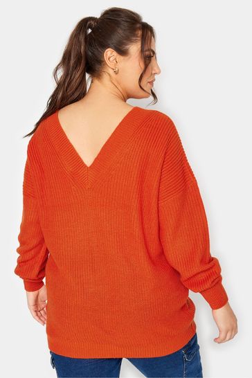 Buy Yours Curve Orange Double V Neck Jumper from Next Luxembourg