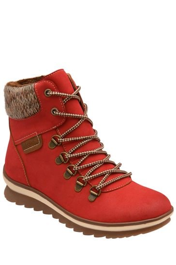 Lotus Red Zip-Up Ankle Boots