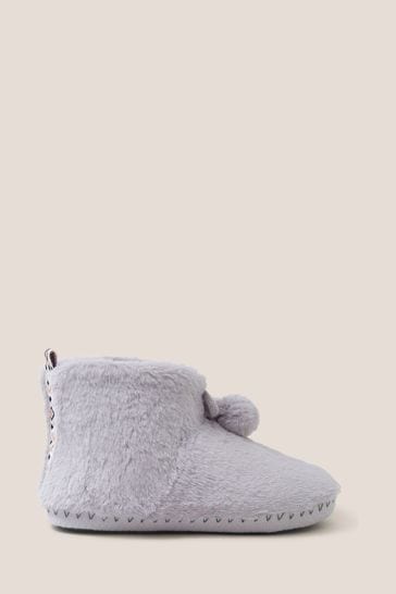 White Stuff Grey Faux Fur Bootie Slippers