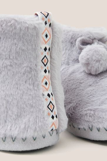 Buy White Stuff Grey Faux Fur Bootie Slippers from Next Luxembourg
