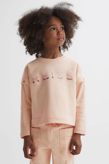 Reiss Pink Etta Junior Sequin Motif Jumper