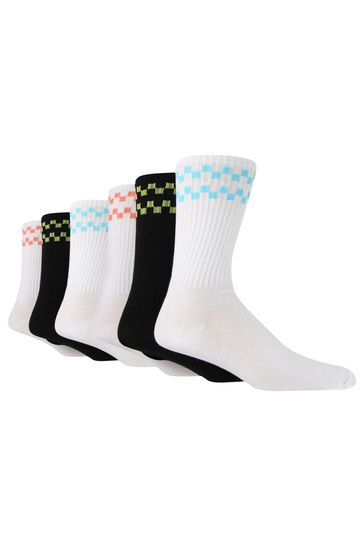 Wild Feet White Fashion Stripes Ribbed Crew Socks 6 PK