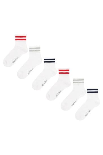 Wild Feet White Cushioned Sports With Arch Support Ankle Socks 6 Pack