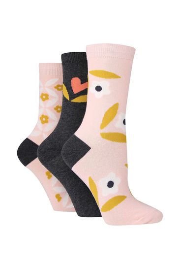 Caroline Gardner Pink Floral Design Socks 3 PK