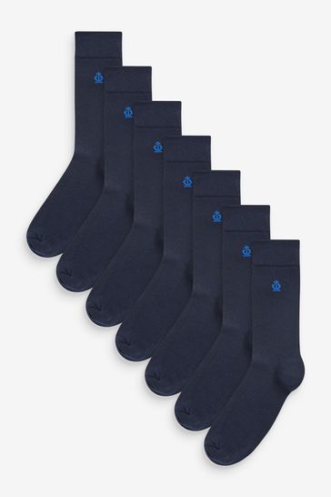 Jeff Banks Blue Recycled Ctton Classsic Crown Logo Socks 7 Pack