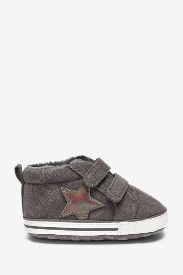 Charcoal Grey Star Warm Lined Baby Boots (0-18mths)