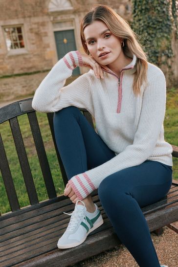 Joules Jada Cream Quarter Zip Rib Knit Jumper