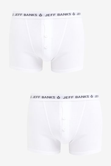 Jeff Banks White Classic Repeat Logo Waistband Button Flu Boxers