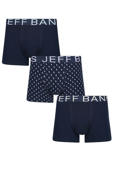 Jeff Banks Blue Fashion Spot Large Logo Waistband Trunks
