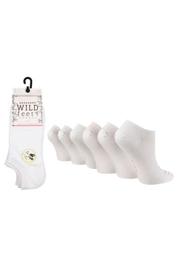 Wild Feet White Fashion Sole No Show Trainer Socks 5 Pack