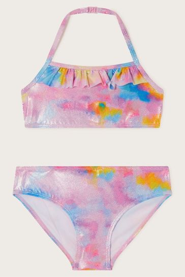 Monsoon Pink Shimmery Ruffle Bikini Set