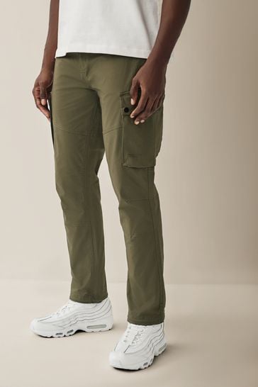 Khaki Green Slim Lightweight Stretch Cargo Utility Trousers