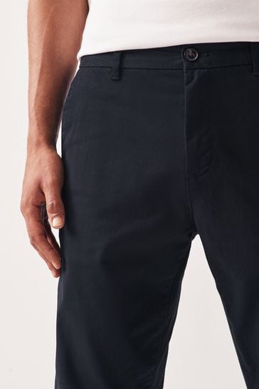 Navy Blue Straight Fit Stretch Chinos Trousers