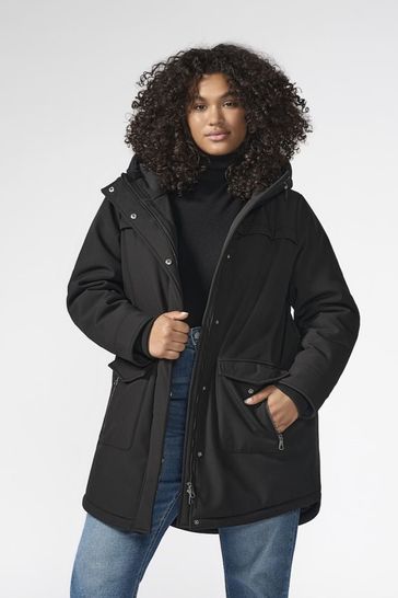 ONLY Curve Black Technical Parka Coat With Faux Fur Lining