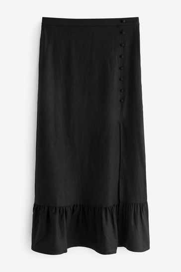 Black midi new arrivals skirt linen