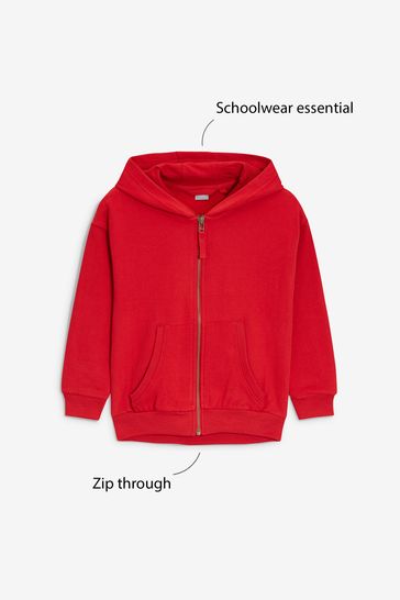 Red Cotton Rich Zip Through Sports Hoodie 3 16yrs