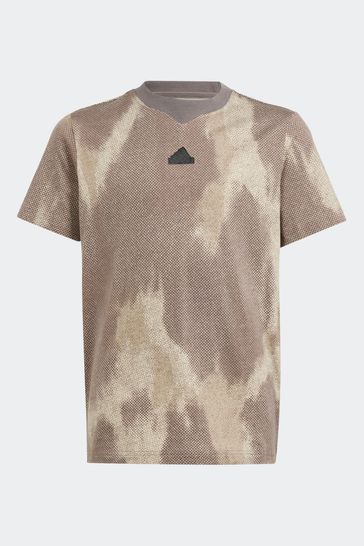 adidas Brown Kids Sportswear Future Icons Allover Print T-Shirt