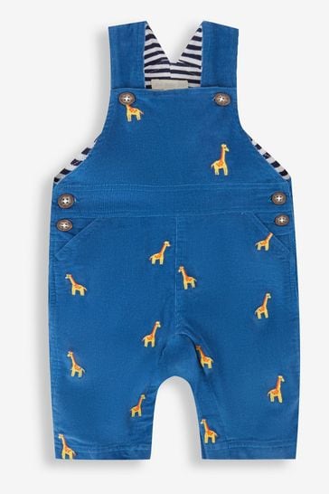 JoJo Maman Bébé Blue Giraffe Embroidered Cord Dungarees