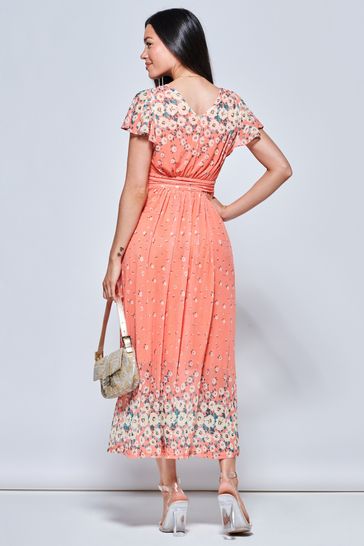 Ashley coral orange sale lace maxi dress
