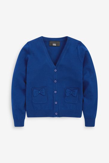 Buy Blue Cotton Rich Bow Pocket School Cardigan 3 16yrs from