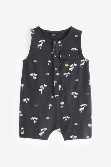 Grey/White Palm All-Over Print All-In-One (3mths-7yrs)