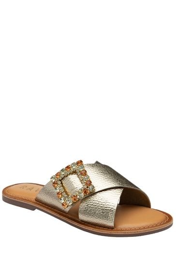 Ravel Gold Flat Leather Mule Sandals