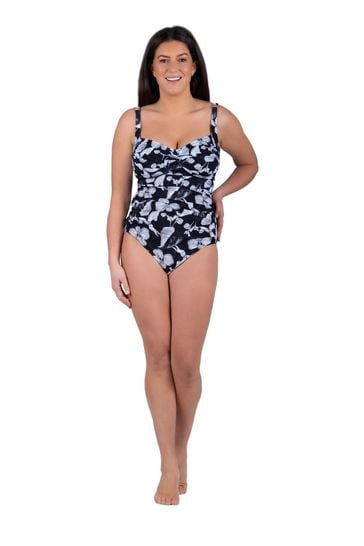 Seaspray Black Amalfi Floral Twist Tummy Control Longer Length Swimsuit