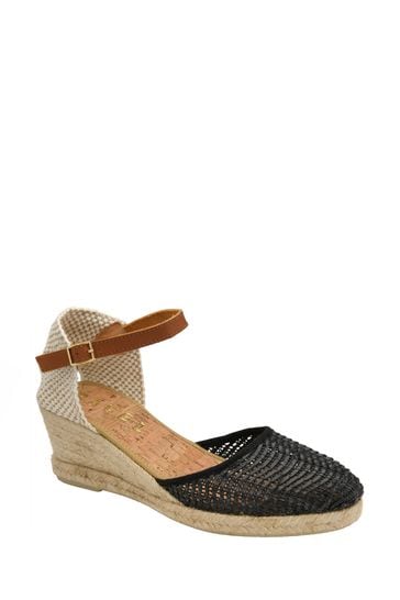 Ravel Black Ankle-Strap Wedge Espadrilles