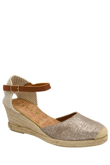 Ravel Silver Ankle Strap Wedge Espadrilles