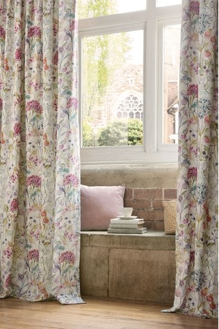 Voyage Multi Country Hedge Floral Lined Pencil Pleat Curtains