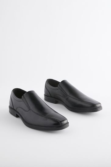 Black Wide Fit Leather Panel Slip On Shoes