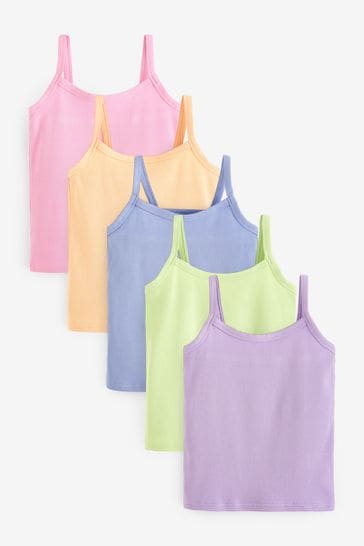 Pack de 5 camisetas de tirantes de canalé pastel multicolor (2-16 años)