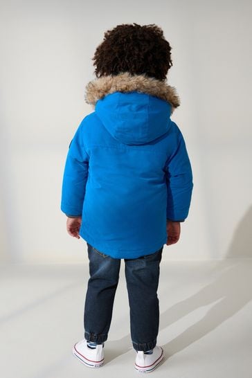 Cobalt Blue Shower Resistant Faux Fur Parka Coat 3mths 7yrs