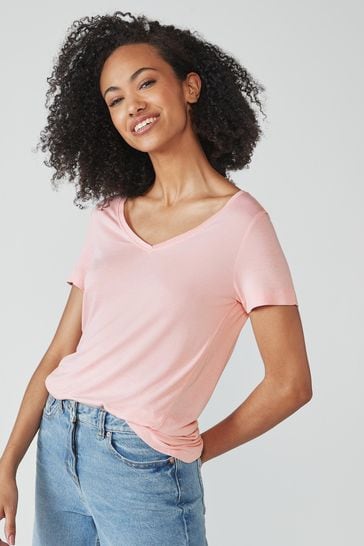 Camiseta de cuello de pico en rosa claro de corte holgado