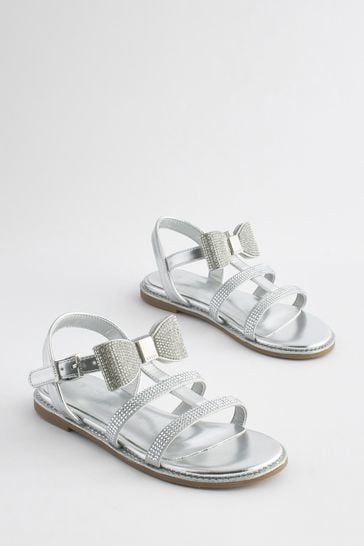 Baker by Ted Baker Girls Silver Diamanté Sandals with Bow