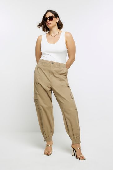Buy River Island Beige Plus Zip Cuff Cargo Trousers from Next Poland