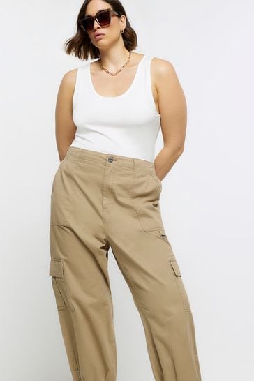 Buy River Island Beige Plus Zip Cuff Cargo Trousers from Next Poland