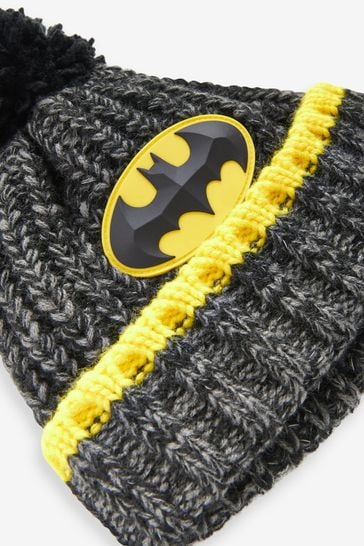 Black Batman License Knitted Pom Hat (1-10yrs)