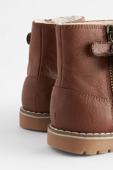 Tan Brown Warm Lined Tassel Detail Zip Boots