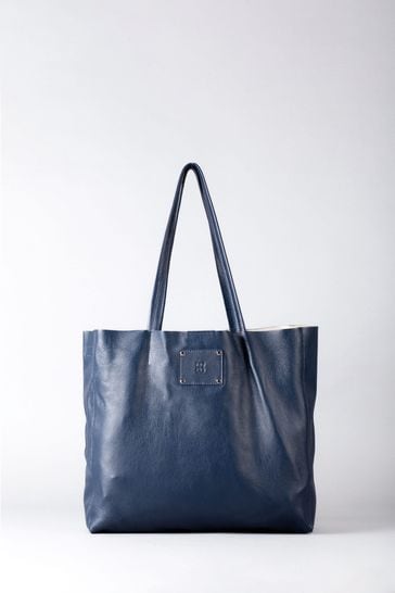 Blue leather bucket bag sales