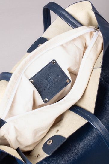 Blue leather bucket bag store