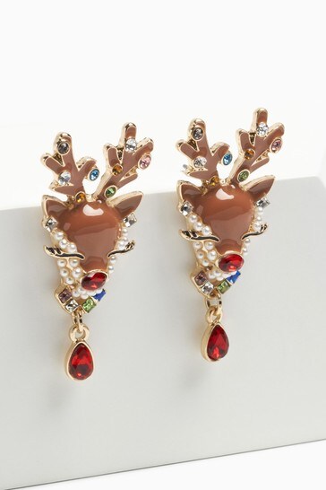 Multicolour Christmas Reindeer Earrings