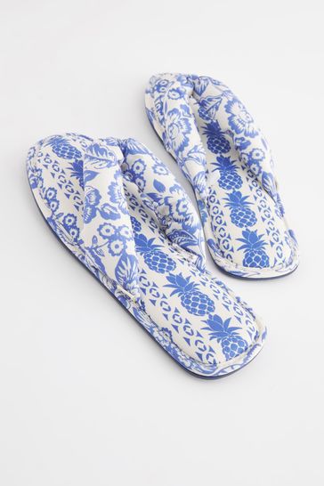 Blue and white slippers discount