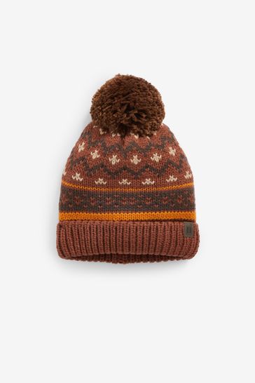 Buy Rust Brown Fairisle Pattern Pom Hat 3mths 16yrs from Next