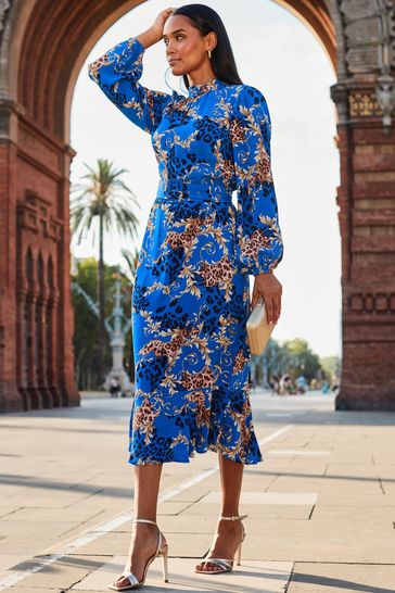 Sosandar Conversational Belted Fit And Flare Dress