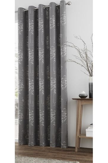 Curtina ELMWOOD Graphite Grey Jacquard Woven Eyelet Curtains & Cushions 