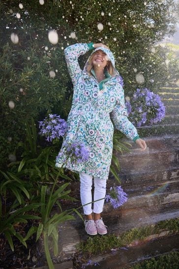Joules Holkham Floral Waterproof Packable Raincoat With Hood